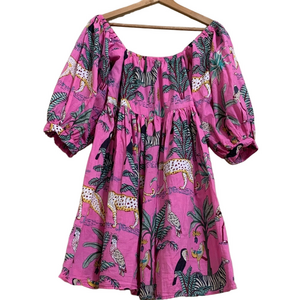 Darlington Isle Cayman Tropical Pink Puff Shoulder Mini‎ Dress Coastal Cowgirl S